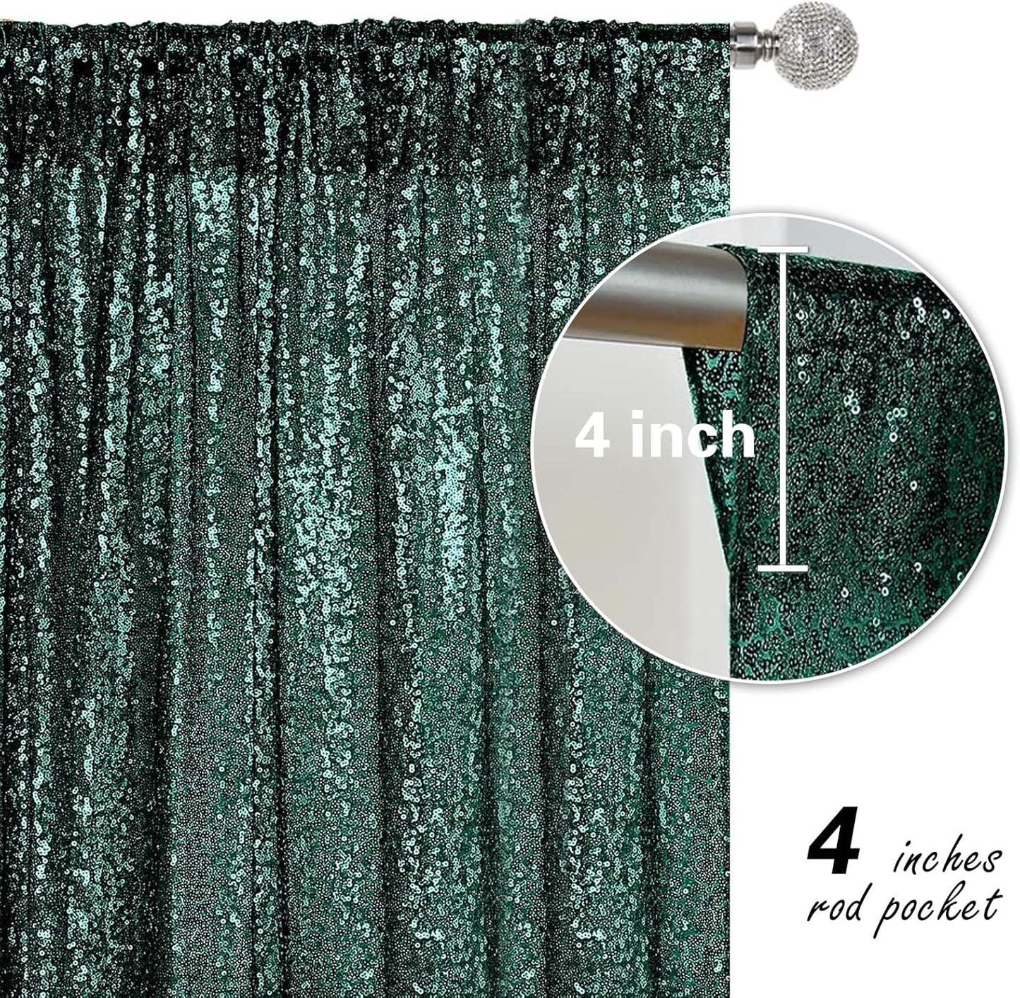 Dark Green Sequin Backdrop Curtain 4 Pieces 2FTx8FT Glitter Photography Backdrop for Party Wedding Birthday Christmas Decorations
