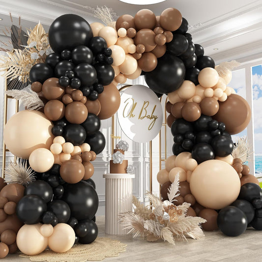 412Pcs Brown Black Nude Balloon Garland Arch Kit, 18 12 10 5 inch Different Size Latex Balloons for Boy First Rodeo Wild West Country Birthday Farm Fiesta Party Decorations