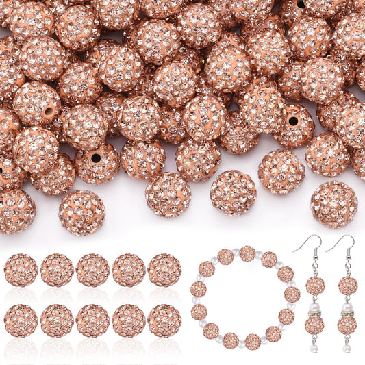 105pcs 10mm Rhinestone Beads for Jewelry Making, Light Peach Shiny Round Disco Ball Beads Bulk, Sparkle Crystal Clay Christmas for Bracelet Baseball Necklace Earring Crafting and DIY