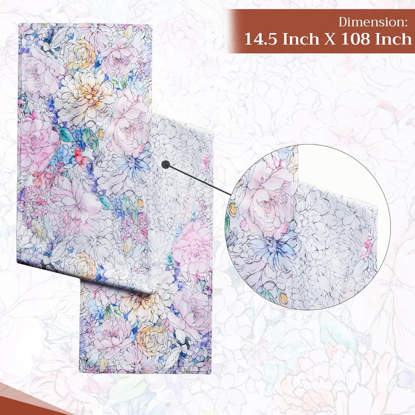 Maison d' Hermine Table Runner 100% Cotton Double Layer Table Runners 108 inches Long Decorative for Home Kitchen Dining Party Wedding Bridal Shower Spring Summer (Floral Love, 14.50" x 108")