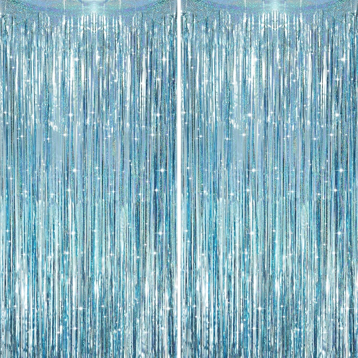 2 Pack Laser Light Blue Foil Fringe Curtains, Tinsel Streamers Birthday Party Decorations, Fringe Backdrop for Kids Birthday, Sea, Blue Theme Party
