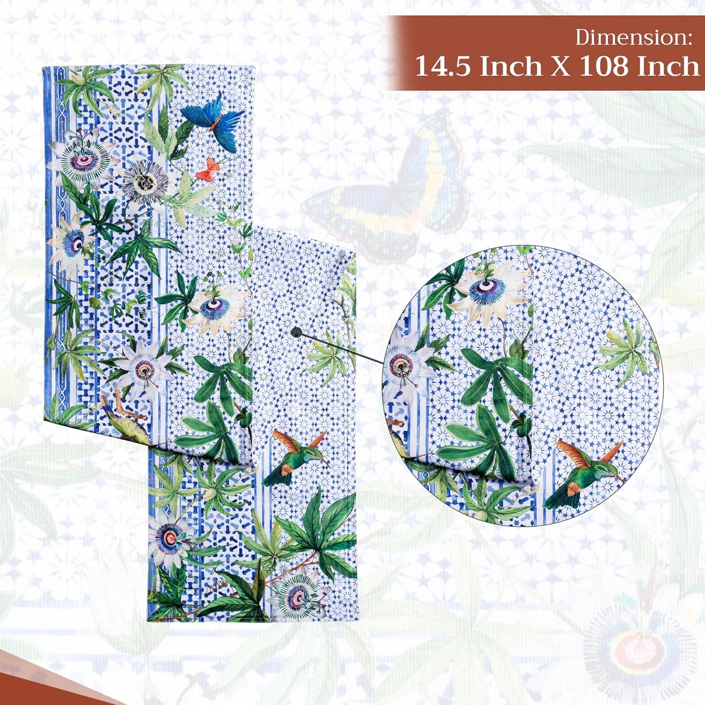 Maison d' Hermine Table Runner 100% Cotton Double Layer Table Runners 108 inches Long Decorative for Home Kitchen Dining Party Wedding Bridal Shower Spring Summer (Passiflora, 14.50" x 108")