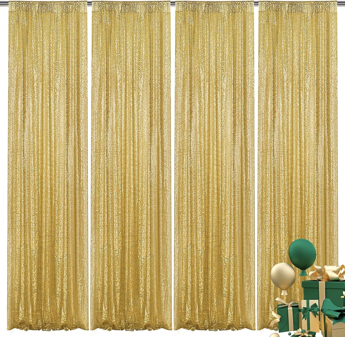 Gold Sequin Backdrop Curtain 4 Pieces 2FTx8FT Glitter Photography Backdrop for Party Wedding Birthday Christmas Decorations