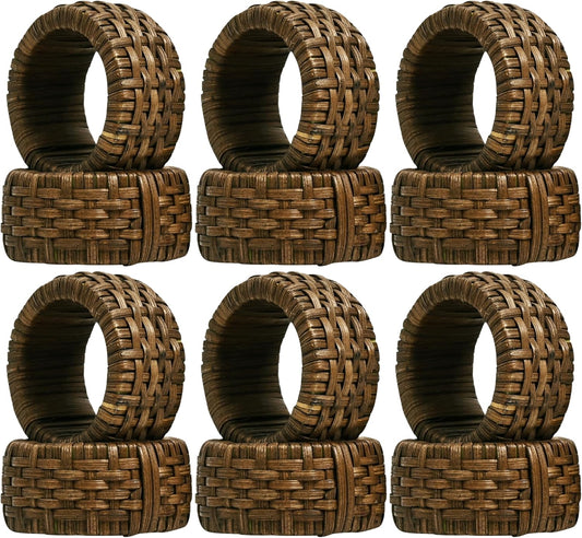 Decorative Cane Napkin Rings Set of 12 - Hand Woven Napkin Holders for Farmhouse, Rustic, Holiday, Wedding, Easter, Thanksgiving, Xmas, Boho & Fall Table Décor (Walnut) - CLEENTABLE