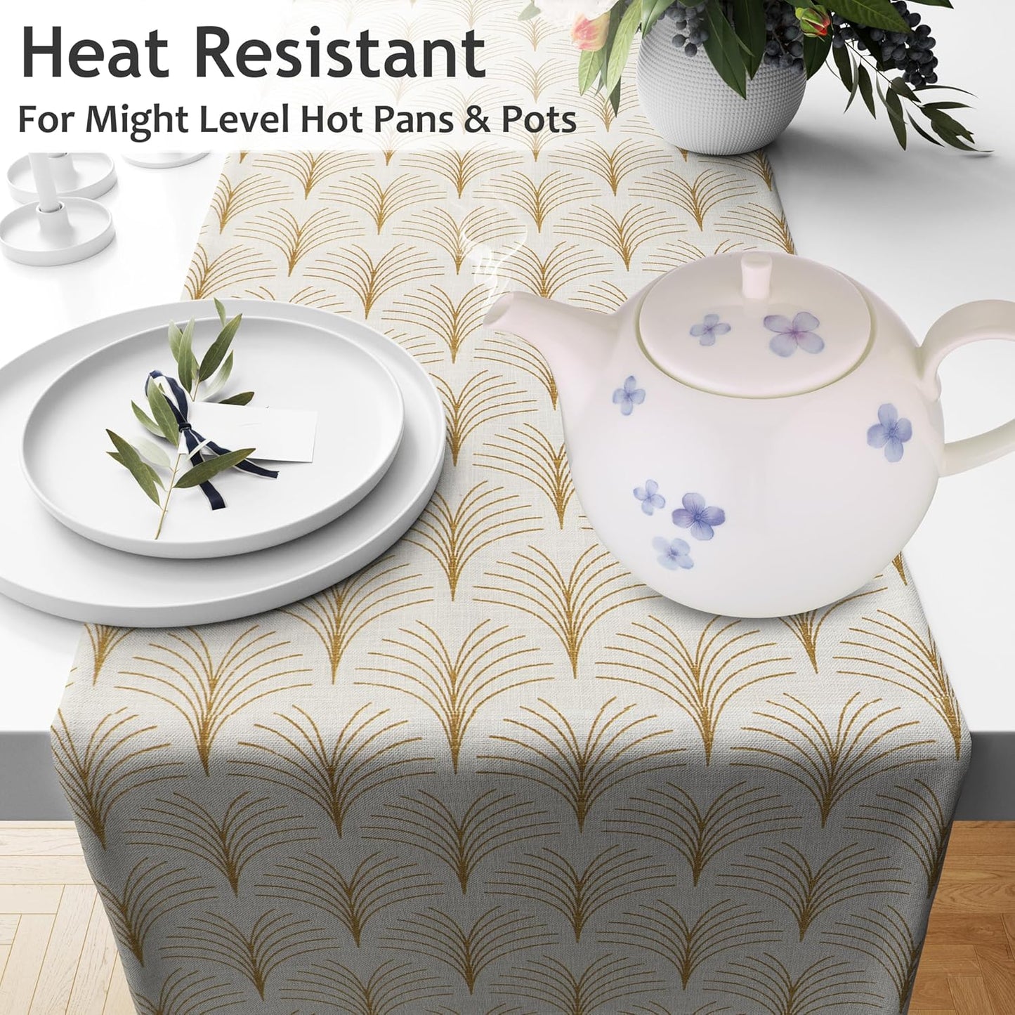 Ruvanti 100% Cotton Table Runner 108 Inches Long, Non-Slip, Stain Resistant, Washable & Reusable Table Runners Perfect for Wedding, Parties, Christmas, Holiday, in-Door use - Luminous