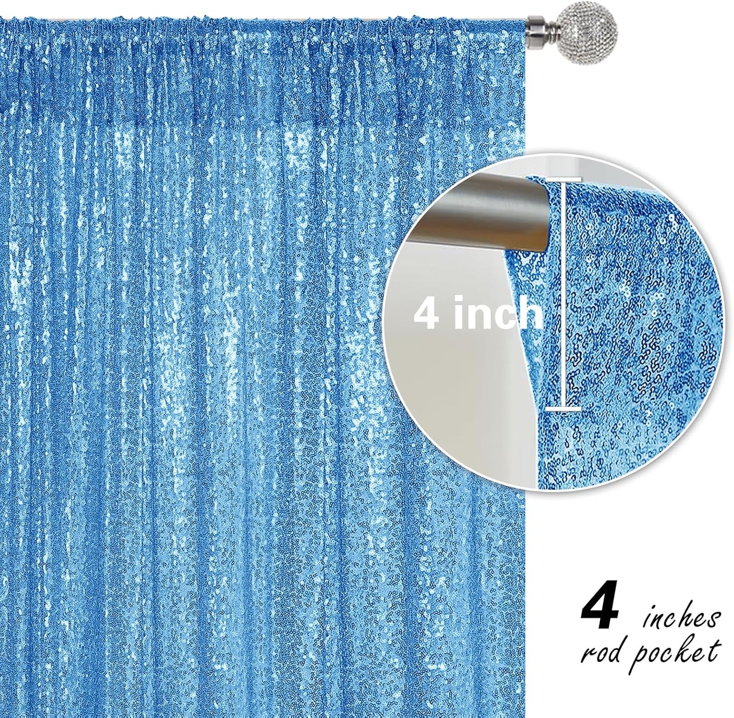 Blue Sequin Backdrop Curtain 2 Pieces 2FTx8FT Glitter Photography Backdrop for Party Wedding Birthday Christmas Decorations