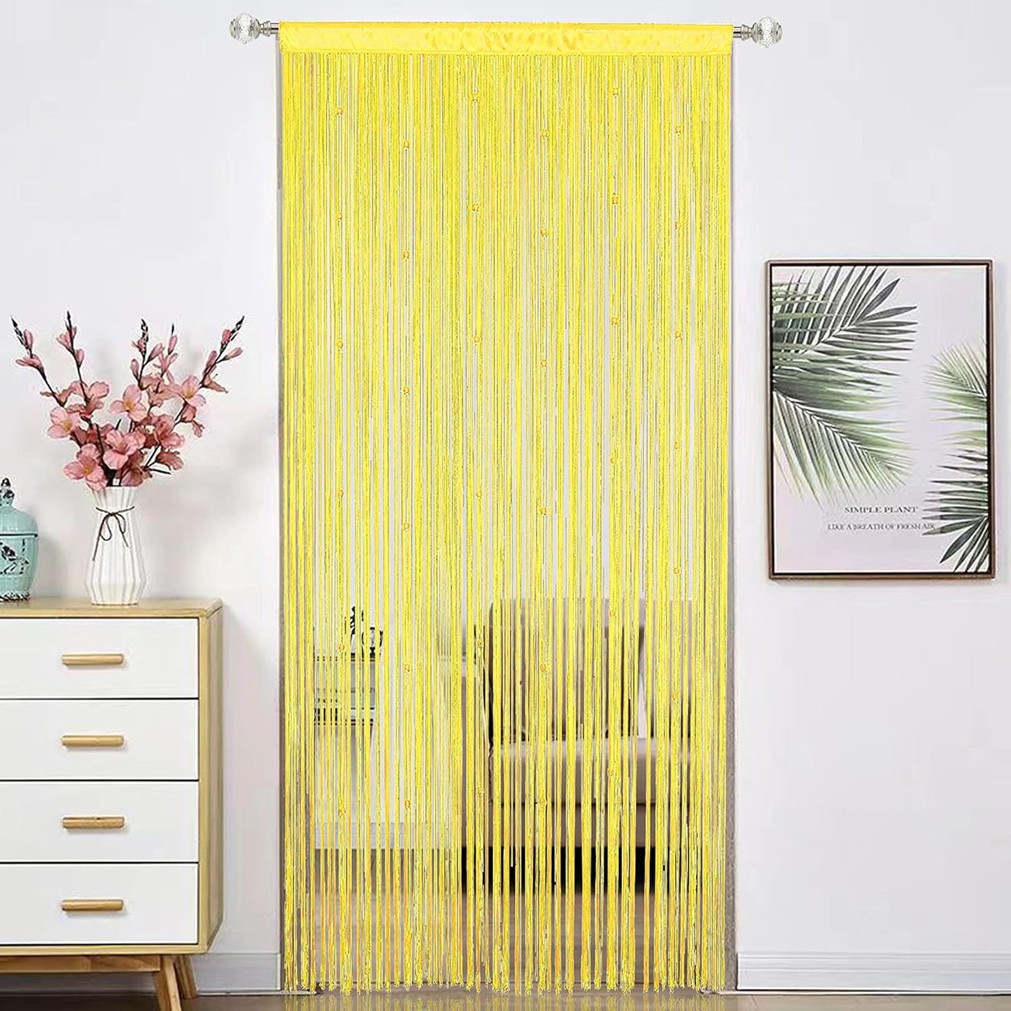 Beaded Doorway Curtain Door Beads Dense String Curtains Fringe Hippie Perfect for Wall Hanging Decor Room Divider Privacy Doors Window Closet Doorways Decorations (100x280cm,Yellow)