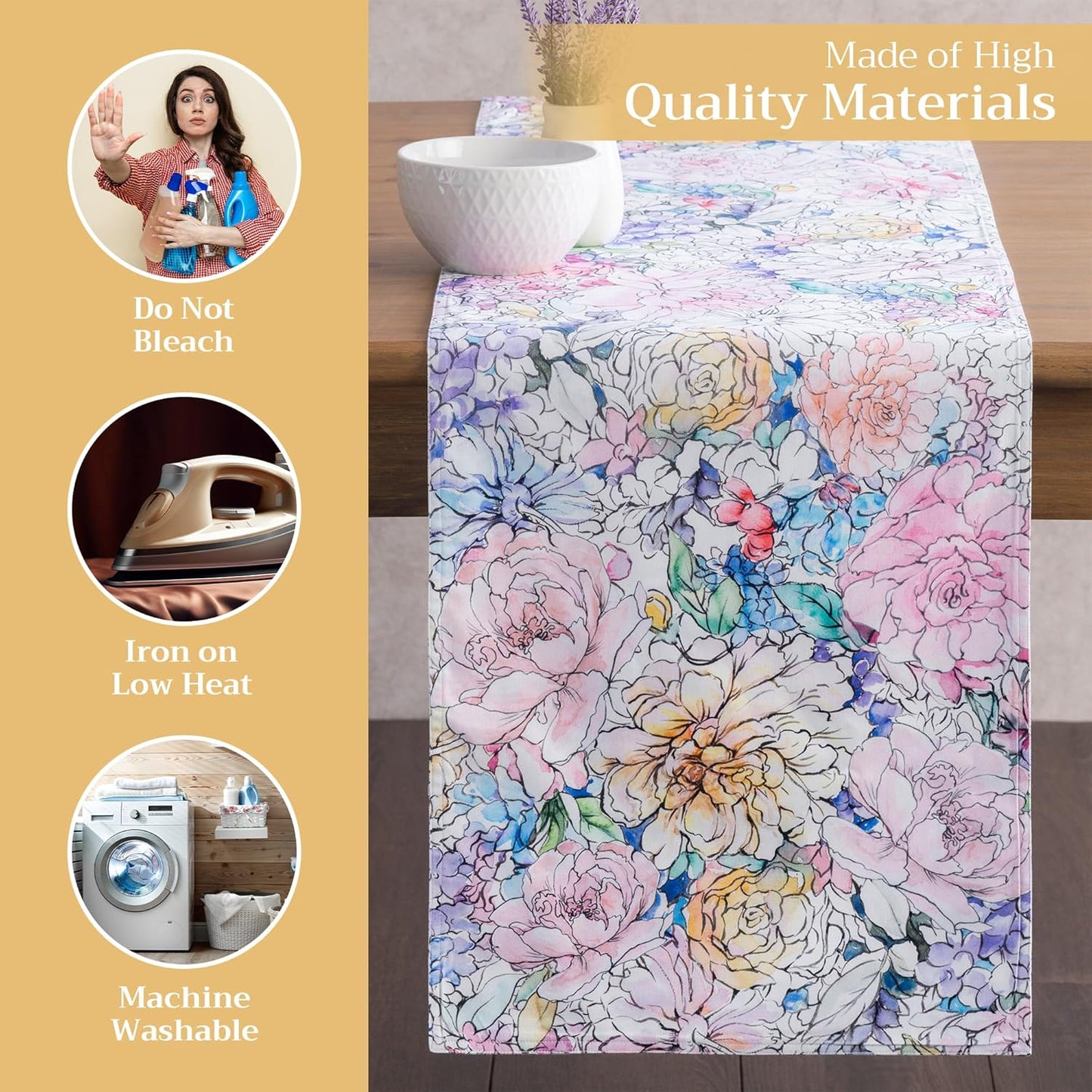 Maison d' Hermine Table Runner 100% Cotton Double Layer Table Runners 108 inches Long Decorative for Home Kitchen Dining Party Wedding Bridal Shower Spring Summer (Floral Love, 14.50" x 108")