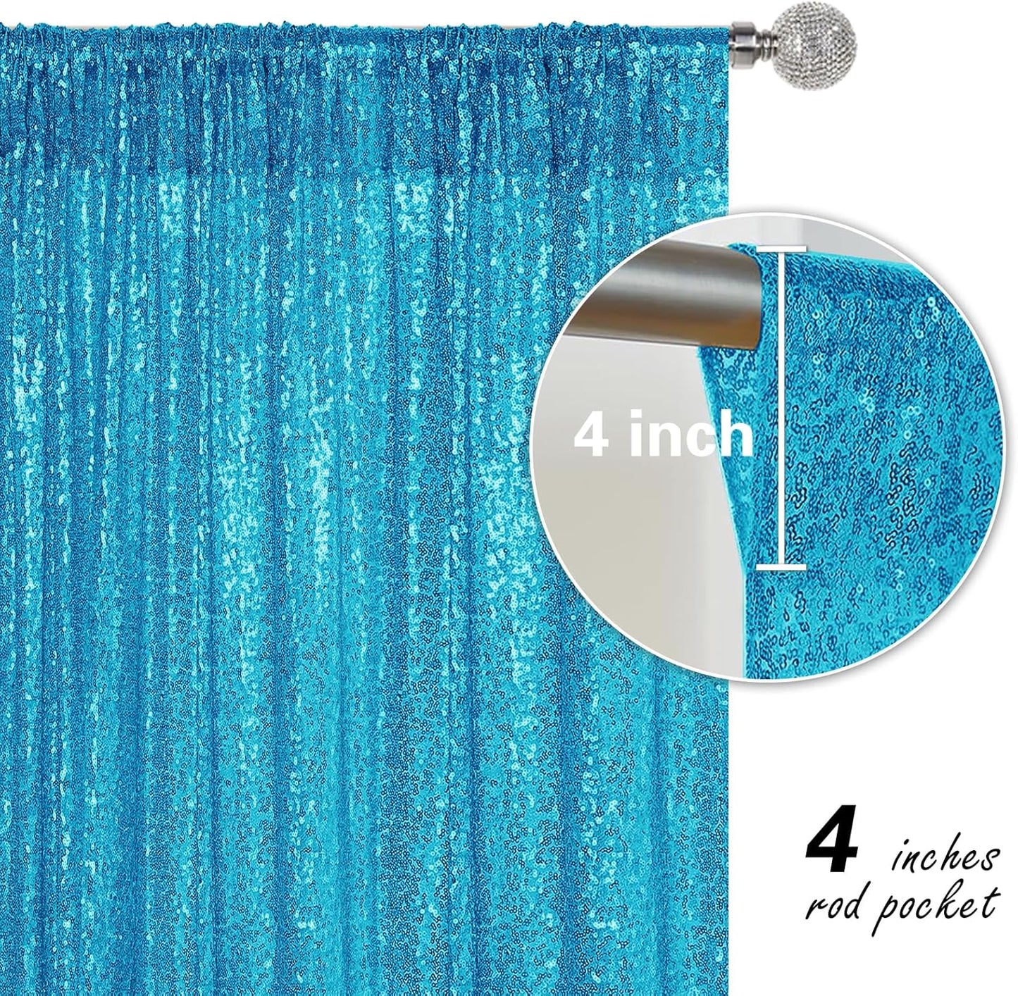 Turquoise Sequin Backdrop Curtain 4 Pieces 2FTx8FT Glitter Photography Backdrop for Party Wedding Birthday Christmas Decorations
