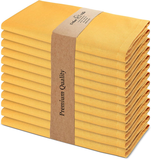 Urban Villa Cloth Napkins 100% Cotton Slub Absorbent Dinner Napkins (Set of 12) Oversized 20x20 Inches Solid Mustard Color Soft Durable Reusable Washable Ideal for Everyday Use Wedding Parties