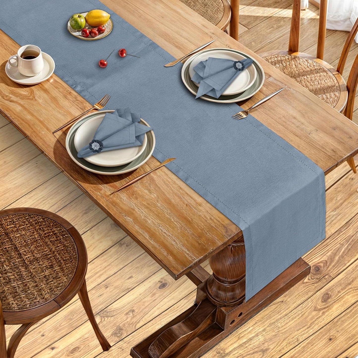 Ruvanti Linen Table Runner 48 Inches, Classic Hemstitch, Washable, Reusable, Non-Slipping, Stain Resistant- Perfect for Parties, Weddings, Dinners, Thanksgiving, Christmas, Indoor use – Grey