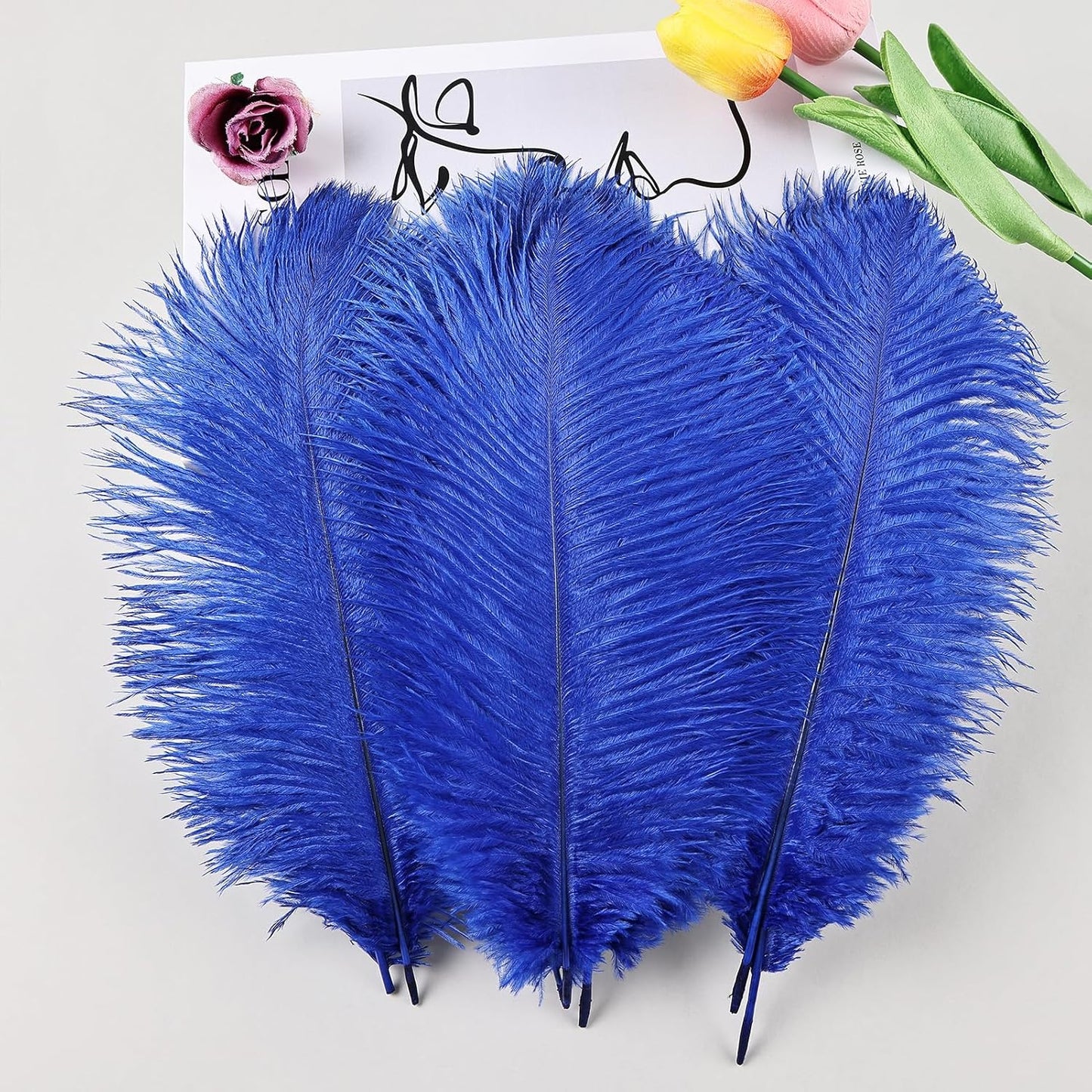 THARAHT Blue Ostrich Feathers 24pcs Natural Bulk 8-10Inch 20cm-25cm for Crafts Wedding Party Centerpieces Easter Gatsbi and Home Decoration Feathers