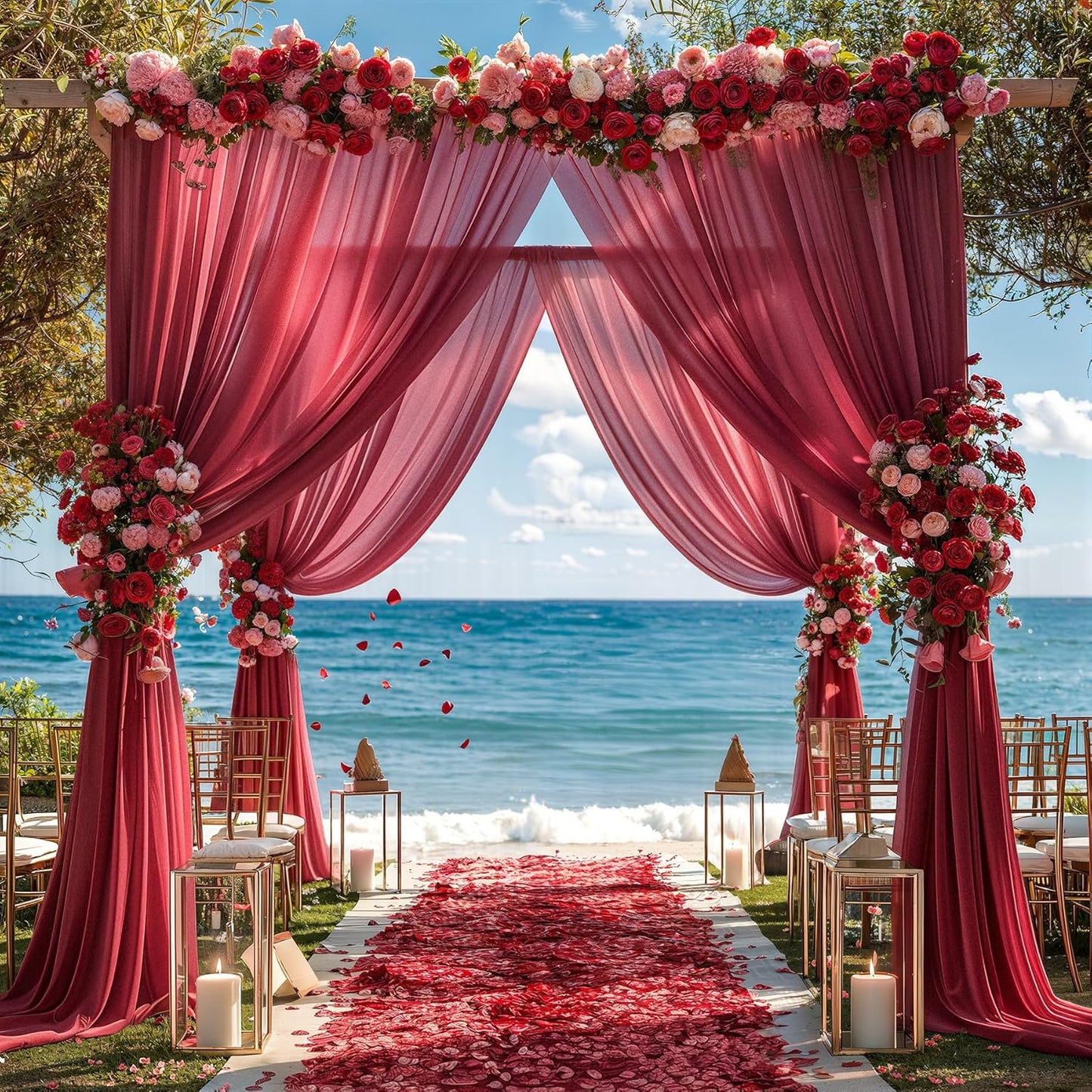 Burgundy Wedding Arch Draping Fabric 3 Panels 30'' x 20FT Burgundy Drapes Sheer Fabric Backdrop Arch Draping Fabrics for Wedding Ceremony Birthday Party Bridal Shower Decoration