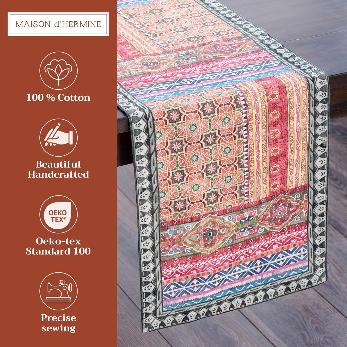 Maison d' Hermine Table Runner 100% Cotton Single Layer Table Runners 72 inches Long for Thanksgiving Christmas Decorations Home Kitchen Dining Party Wedding (Ispahan, 14.5" x 72")