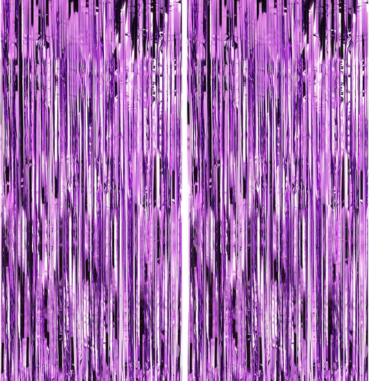 2 Pack Purple Foil Fringe Curtains Door Streamers Party Decorations 3.3 x 8.2 ft, Tinsel Curtain Fringe Backdrop for Parties, Door Fringe Birthday Streamers, Photo Booth Backdrops, Party Decor