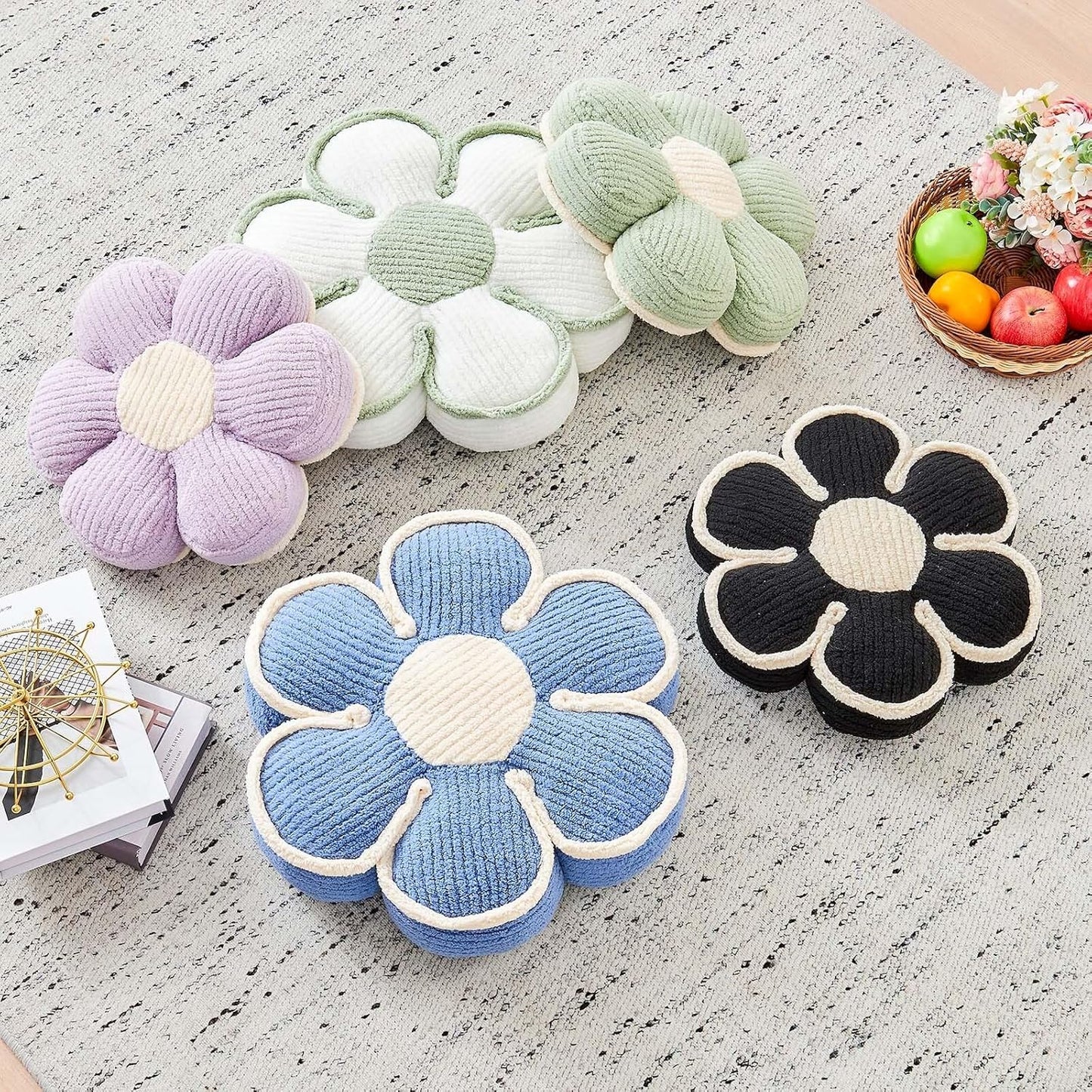 Flower Pillow, Soft Flower Decorative Throw Pillow, Cute Daisy Flower Shaped Seating Floor Cushion Room Décor Plush Pillows for Sofa Couch Bed (13.7 Inch, Lavender)