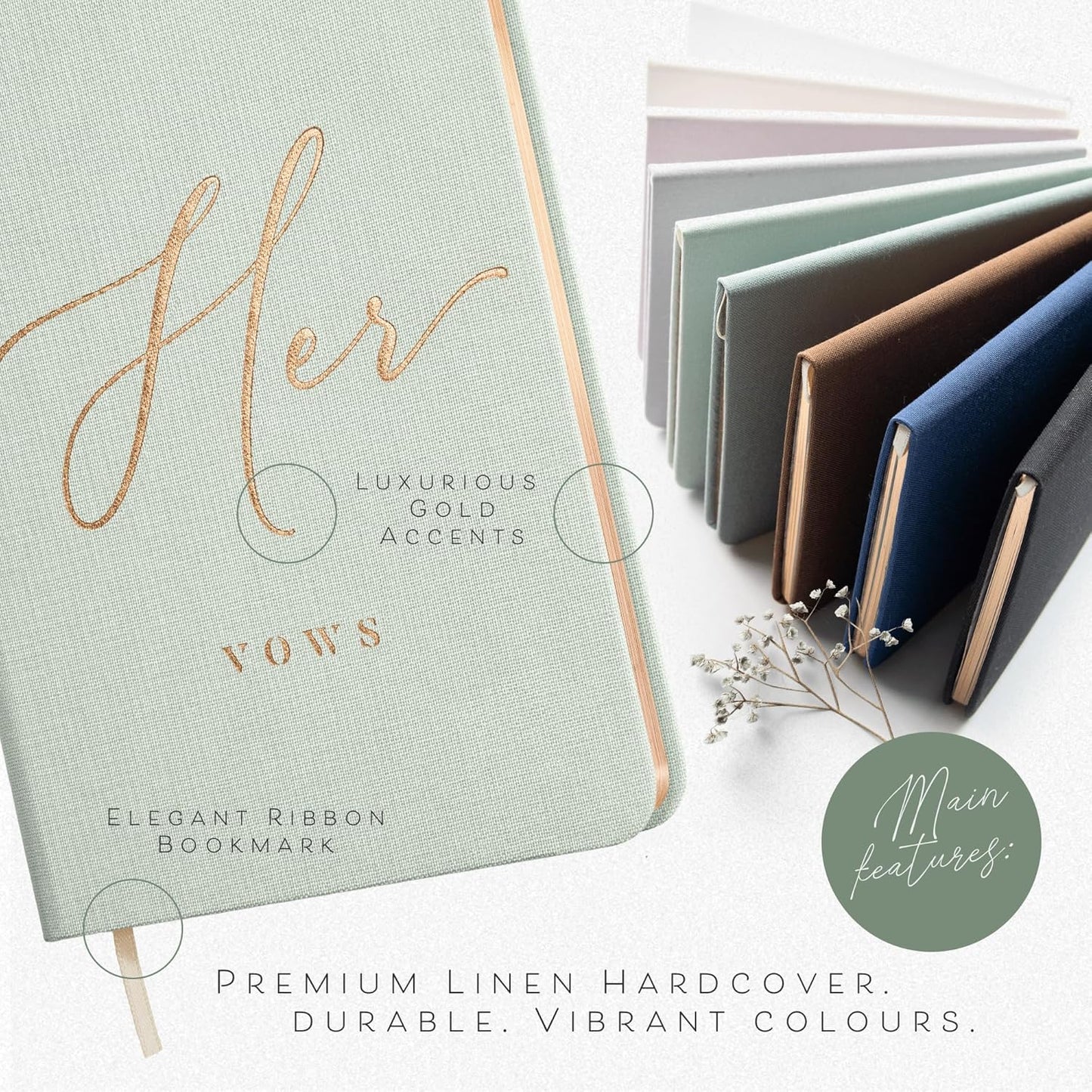Vow Books His and Hers - Linen Wedding Vow Books Perfect as Bride & Groom Gifts, Wedding Registry Ideas - His & Hers Gifts Wedding Vow Book - Wedding Essentials & Accessories [Mint & Sage]