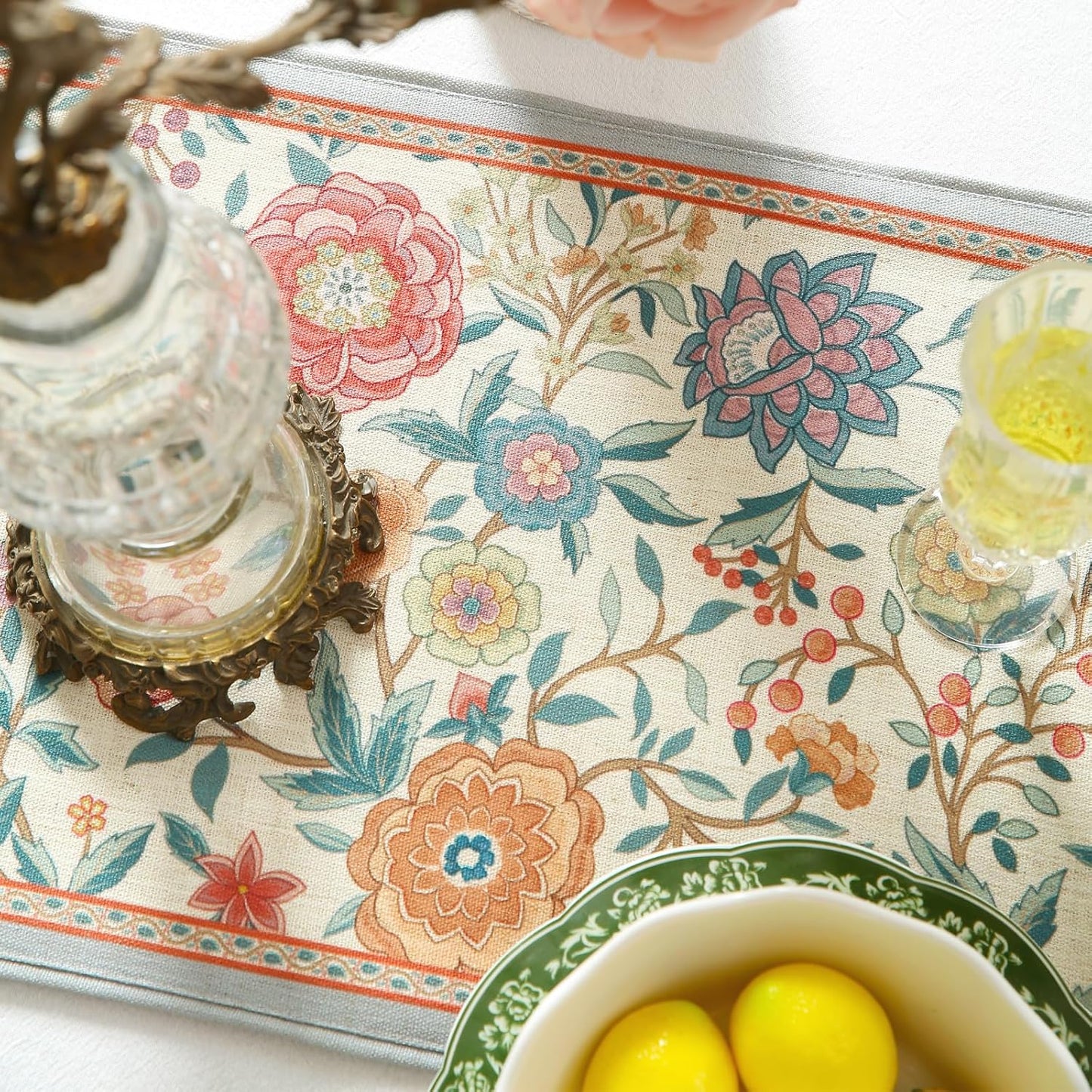 Floral Printed Table Runner for Table,Decorative Linen 87 Inches Long Table Runners,Farmhouse Coffee Decor Tabletop for Kitchen,Dining,Party,Home,Christmas,12"*87"