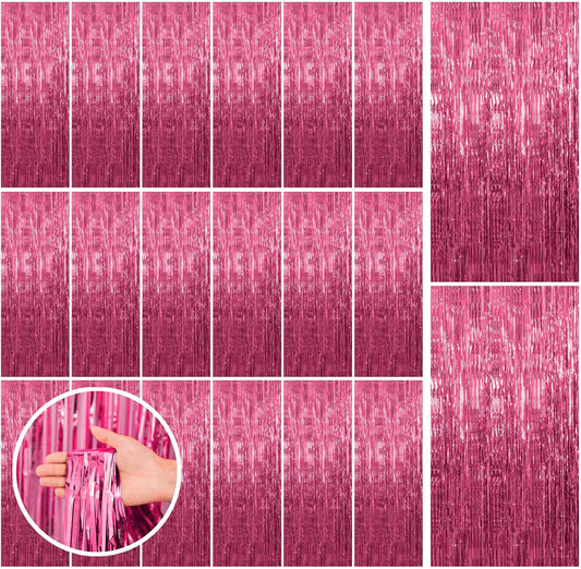 20 Pack Pink Backdrop Decorations - Tinsel Curtain Party Backdrop Foil Fringe Birthday Photo Booth Streamer Backdrop Pink Theme Bachelorette Graduation Decorations