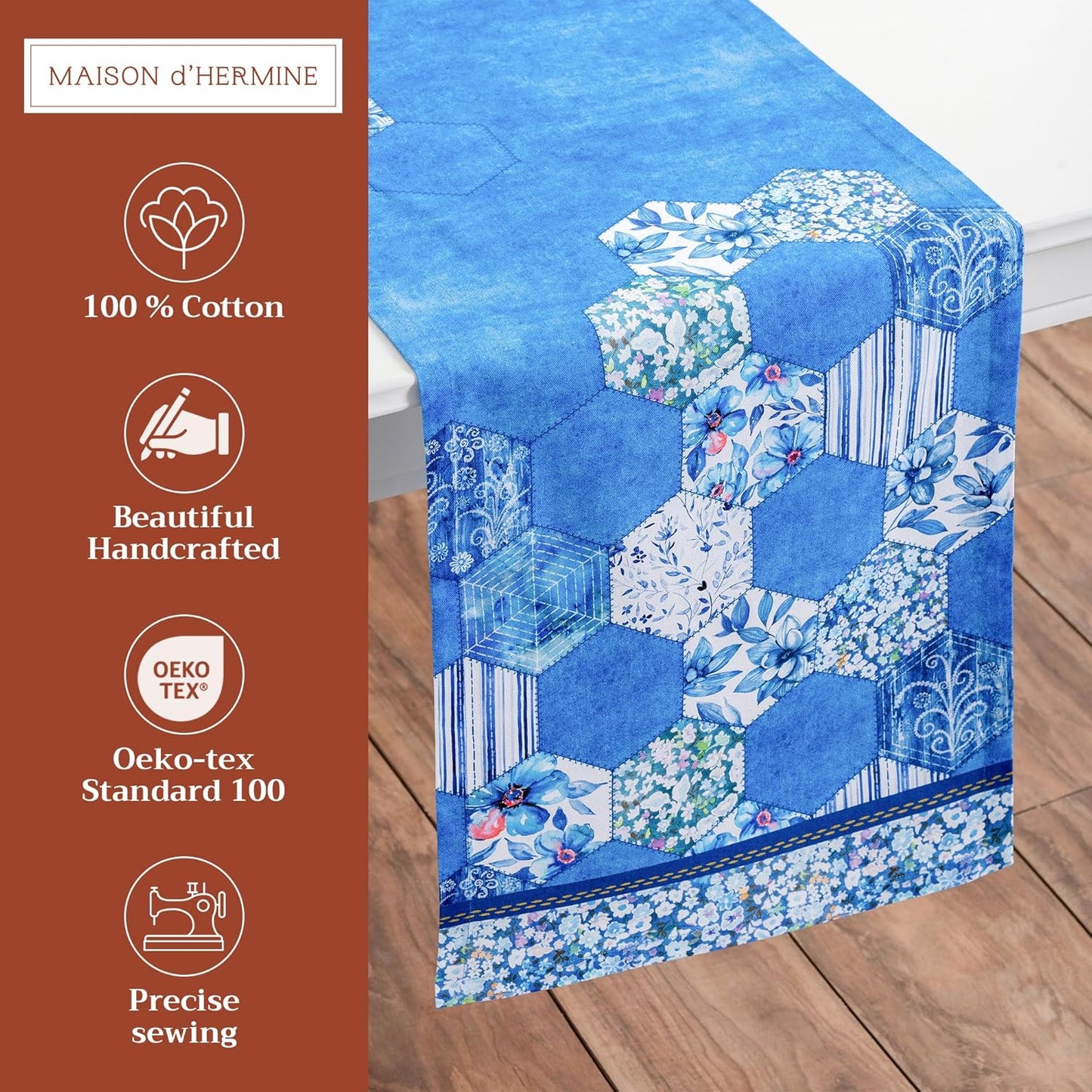 Maison d' Hermine Table Runner 100% Cotton Single Layer Table Runners 108 inches Long Decorative for Home Kitchen Dining Party Wedding Bridal Shower Spring Summer (Summer Blues, 14.50" x 108")