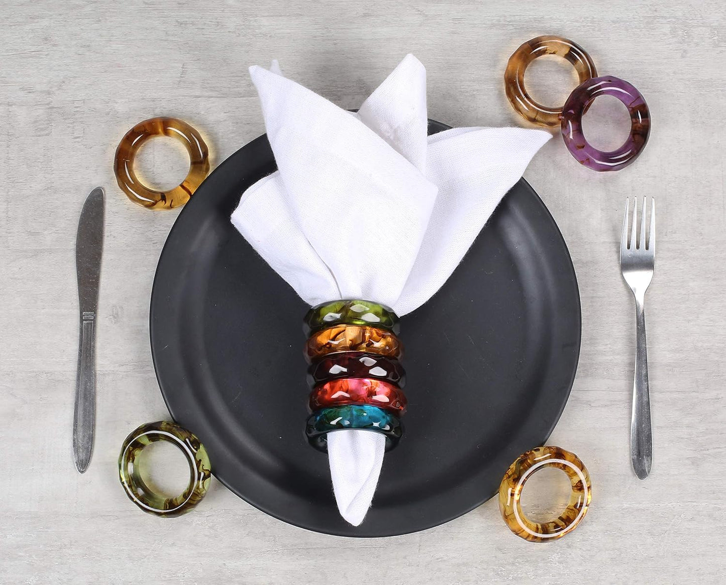 Spring Pastel Epoxy Napkin Rings - Set of 12 Multi-Color Epoxy Resin Napkin Holders for Modern Tabletop Decor, Perfect for Weddings, Parties, Special Events & Everyday Dining - ALPHA Living HOME