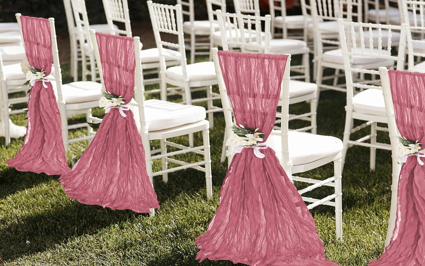 50 PCS Cheesecloth Chair Sashes, Bows Designed ChairSashes, 15.7x70 inch Chair Sashes for Aisle Decorations Universal Chairs Cover Decoration for Wedding Reception Party Banquet (Dusty Rose)