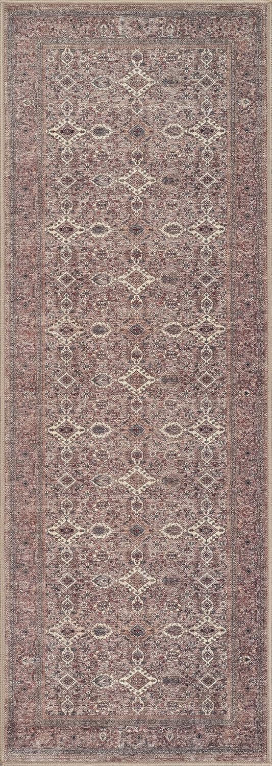 Bloom Rugs Washable Non-Slip 7 ft Runner - Beige Traditional Bordered Runner for Entryway, Hallway, Bathroom, and Kitchen - Exact Size: 2.5' x 7'