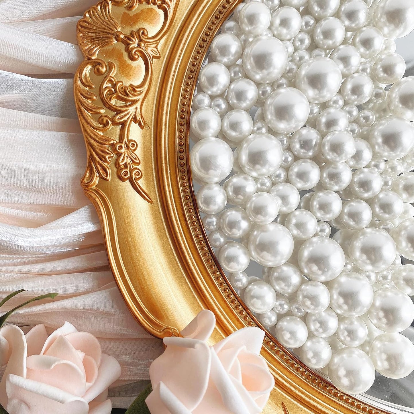 180PCS White Beads for Centerpieces Vases, No Hole Polished Pearl Makeup Beads Mixed 8/14/20mm Sizes, Pearl Vase Fillers Table Scatters for Party Wedding Decor