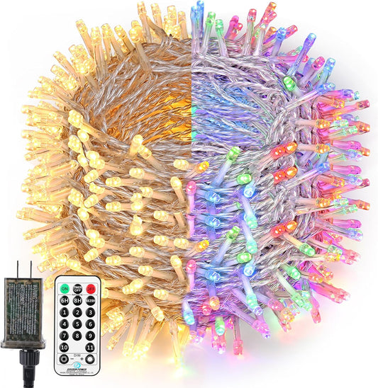 BrizLabs Christmas Lights, 180ft 500 LED Color Changing String Lights, 11 Modes Warm White & Multicolor Christmas Tree Lights with Remote, Dimmable Christmas Lights String Clear Wire for Xmas Decor