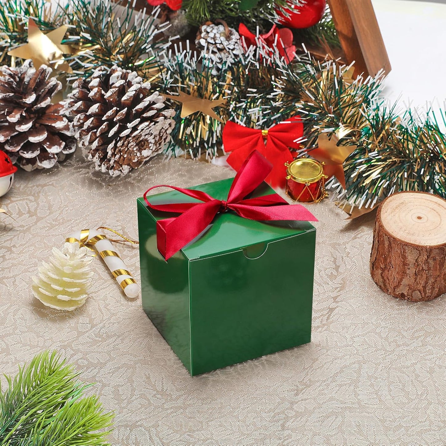 DOYIDE Small Gift Boxes, 60 Pcs 4x4x4 Inch Green Elegant Paper Box with Ribbons, Party Favor Boxes for Candy Cupcake Christmas Wedding Baby Shower Bridesmaids Birthday