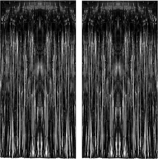 Black Tinsel Backdrop Curtain - GREATRIL Tinsel Curtain Party Backdrop Streamers for Wizard Birthdays/Stranger Theme/Doorway/Halloween Decorations Party - 2 Packs