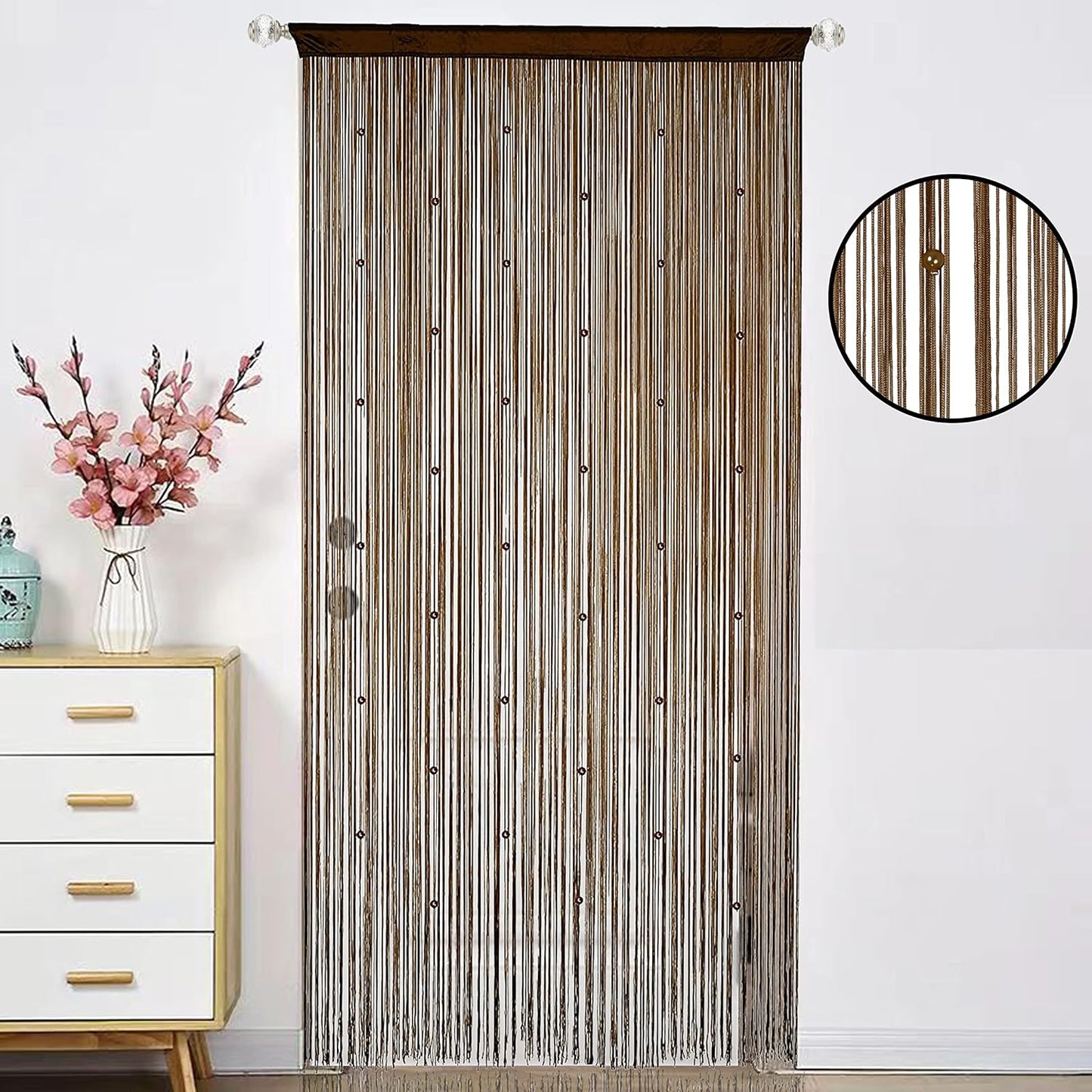 Beaded Curtain Beads Door String Curtains Ideal for Living Room Decor Wall Hanging Fringe Doorway Divider Bedroom Backdrop Hippie Window Closet Privacy Rod Pocket Dense (100x200cm,Coffee)