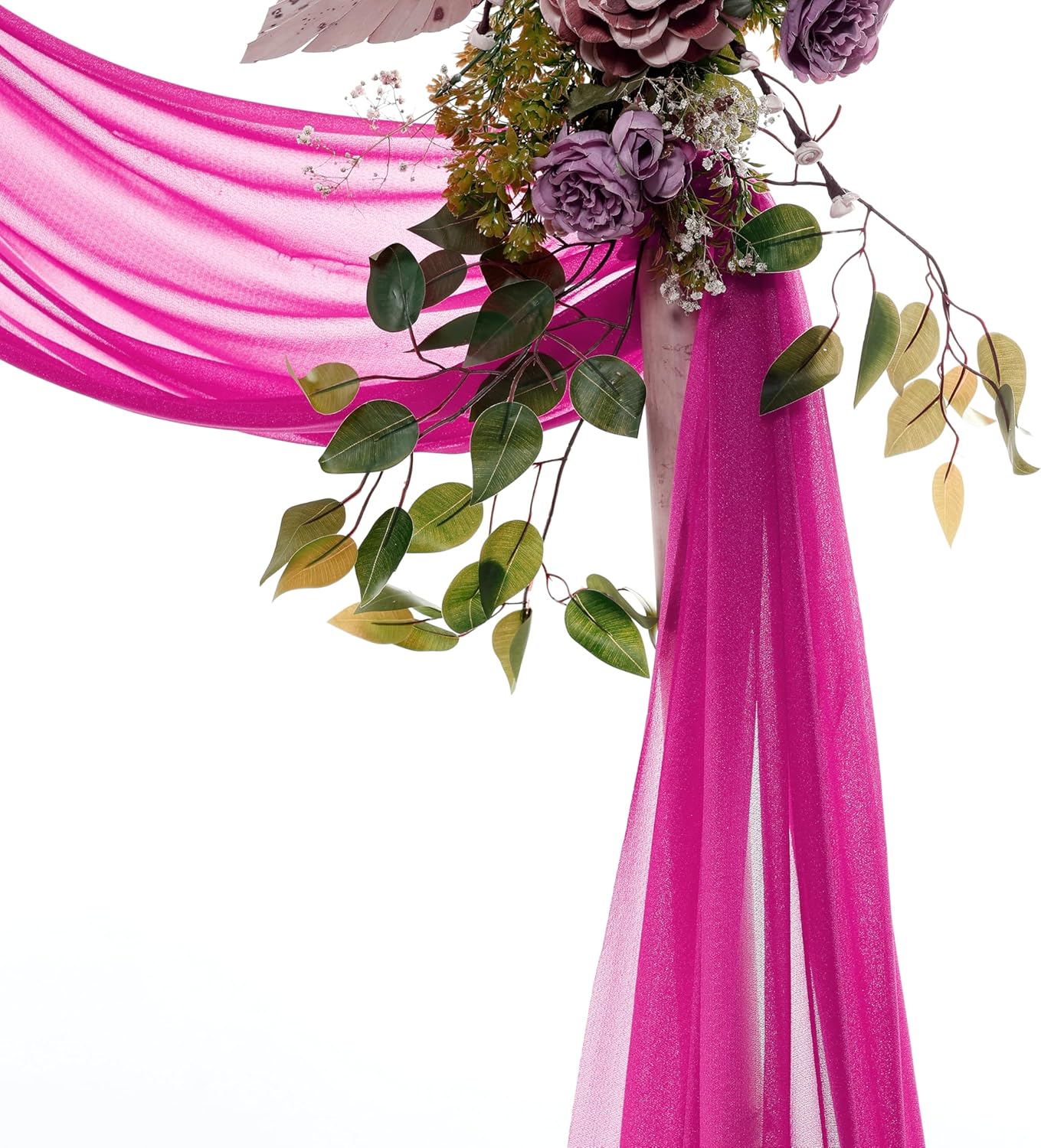 VDS Pack of 3 Panel (30 Inch X 20 Feet) Wedding Arch Draping Fabric Sheer Chiffon Fabric Drapery for Wedding Ceremony Reception Swag Backdrop Canopy Chuppah ARBO Altars Decoration (Magenta)