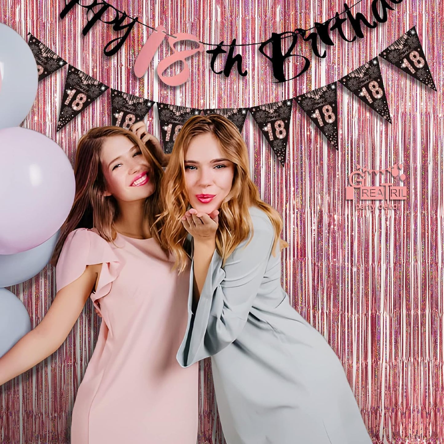 Rose Gold Tinsel Party Backdrop - GREATRIL Foil Fringe Curtain Party Photo Booth Backdrop for Birthdays Theme Decorations - 1m x 2.5m - Pack of 2