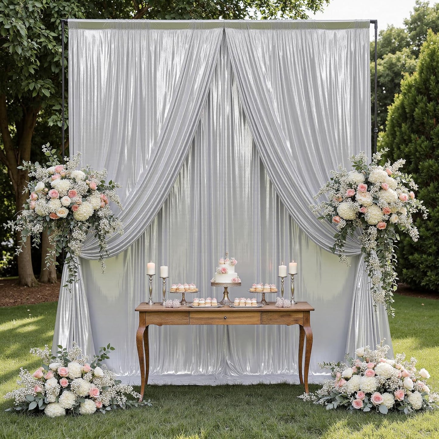 Outpain 10x10ft Silver Sequin Backdrop Curtains -Heavy Duty Gold Photography Backdrops with Non-Shedding Glitter, Wrinkle-Free Stage Drapes for Wedding/Christmas/Studio Shoots (5x10ft 2 Panels)