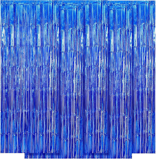 5 Pack Blue Fringe Foil Curtains 3.2ft x 8.2ft Tinsel Backdrop Streamers for Birthday Party Decoration Wedding Christmas Decoration (Navy)
