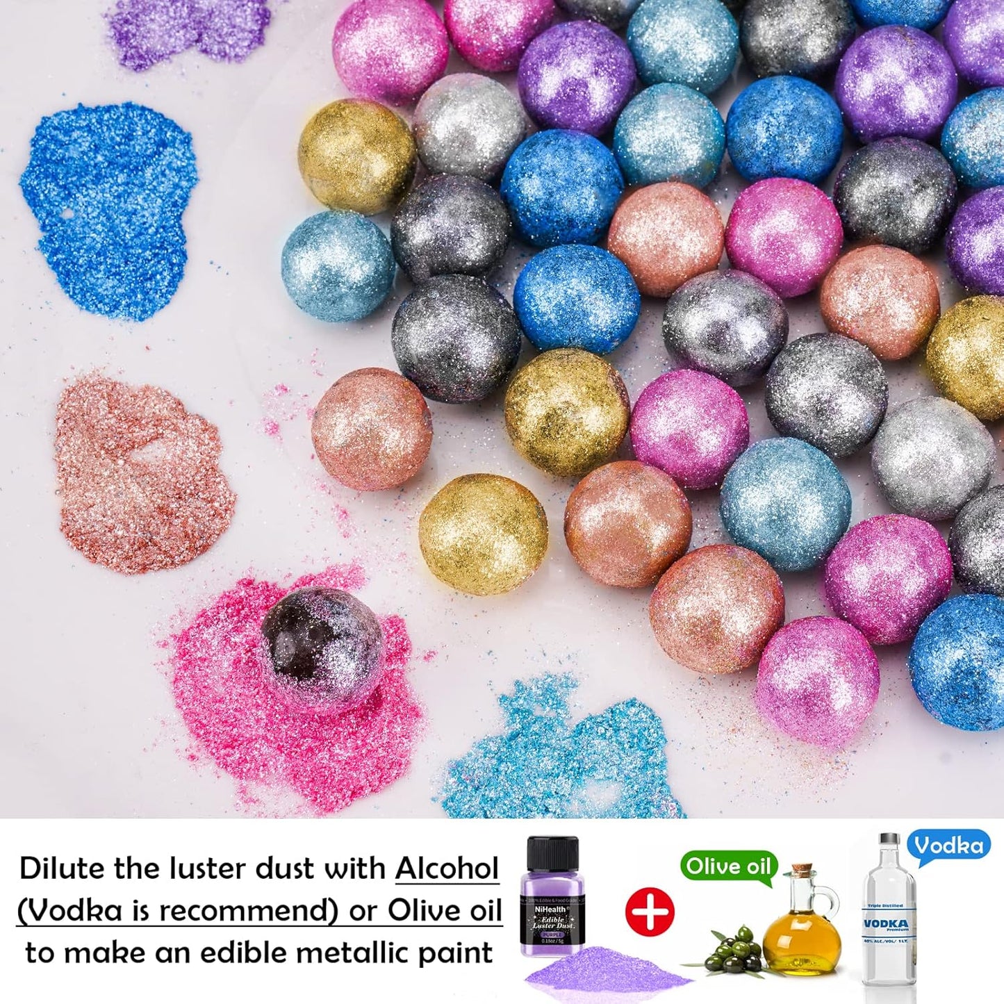 NiHome Edible Food-Grade Glitter Powder Glimmer Luster Dust Metallic Fancy Food Decorating Sprinkle Glimmery Dust for Drink Wine Beverage Cake Bakery Vegan Allergen-Free (Purple, 0.35oz/10g)