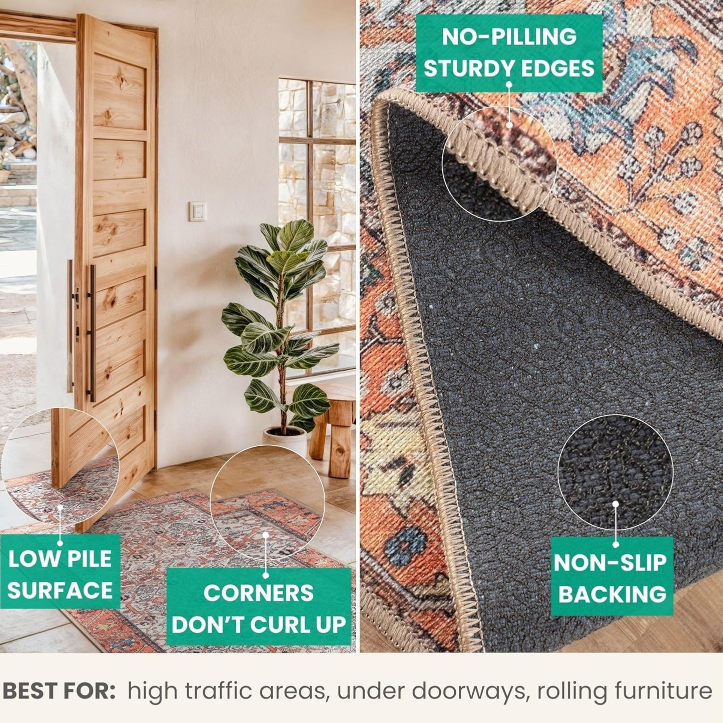 Bloom Rugs Washable Non-Slip 3' x 5' Rug - Orange Traditional Bordered Area Rug for Living Room, Bedroom, Dining Room, and Kitchen - Exact Size: 3' x 5'