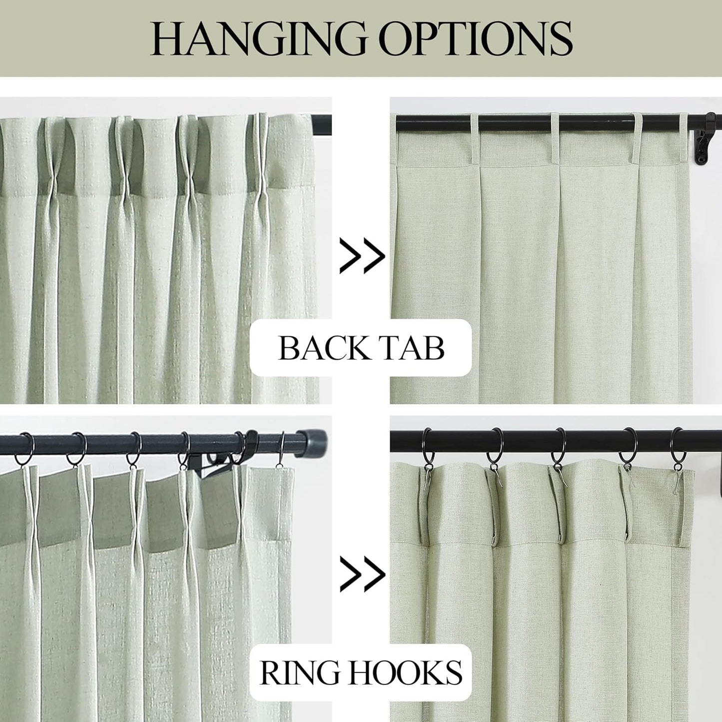 Vision Home Light Green Pinch Pleated Semi Sheer Curtains Textured Linen Blended Light Filtering Window Curtains 84 inch for Living Room Bedroom Patio Pinch Pleat Drapes with Hooks 1 Panel 60" Wx84 L