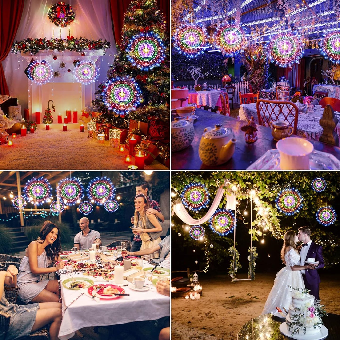 4 Pack Star String Lights Christmas Lights, 225 LED 8 Modes Dimmable with Remote Control, Waterproof Copper Wire Decorative Hanging Star Lights for Party Patio Garden Decoration (Multicolor)