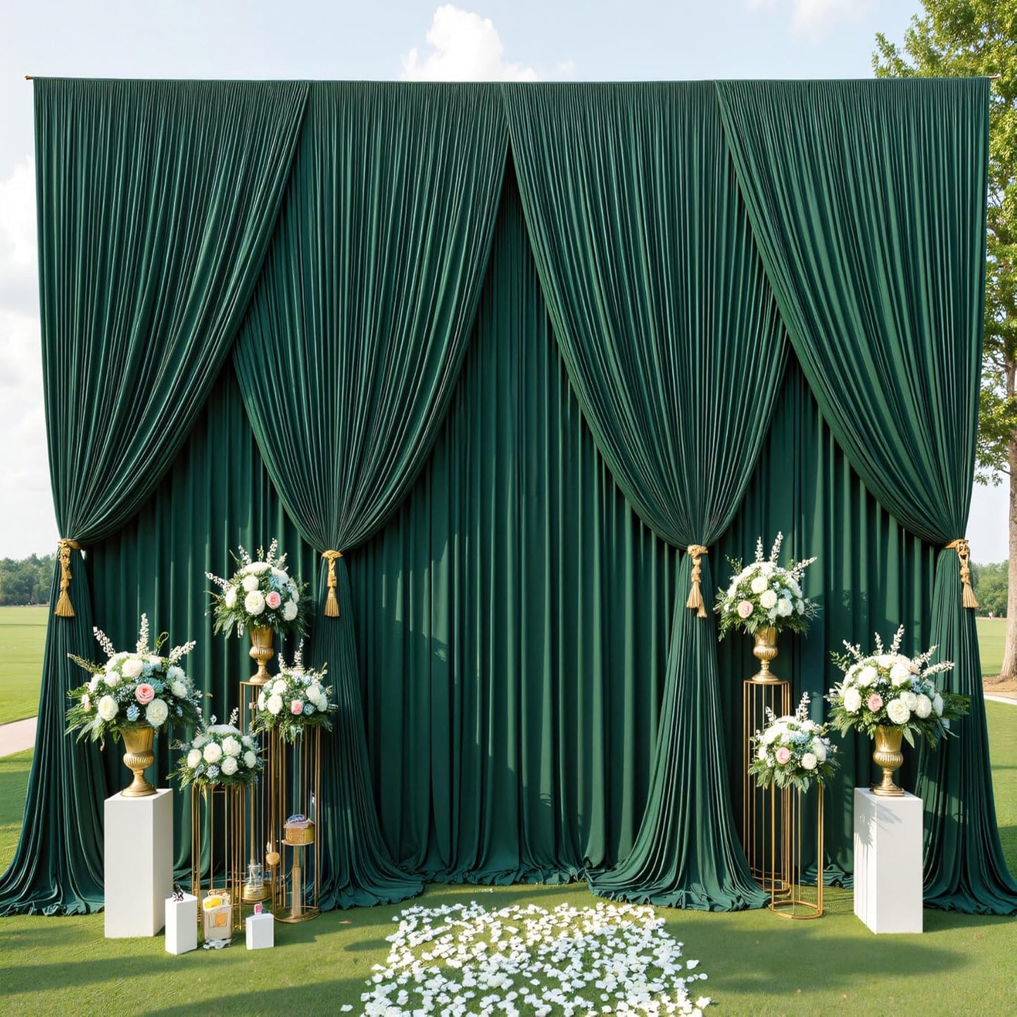 30ftx10ft Wrinkle Free Hunter Green Backdrop Curtains for Party Background, 6 Panles Silky Green Photo Backdrop Drapes Back Drop Cloth for Wedding Birthday Photography Baby Shower Decor