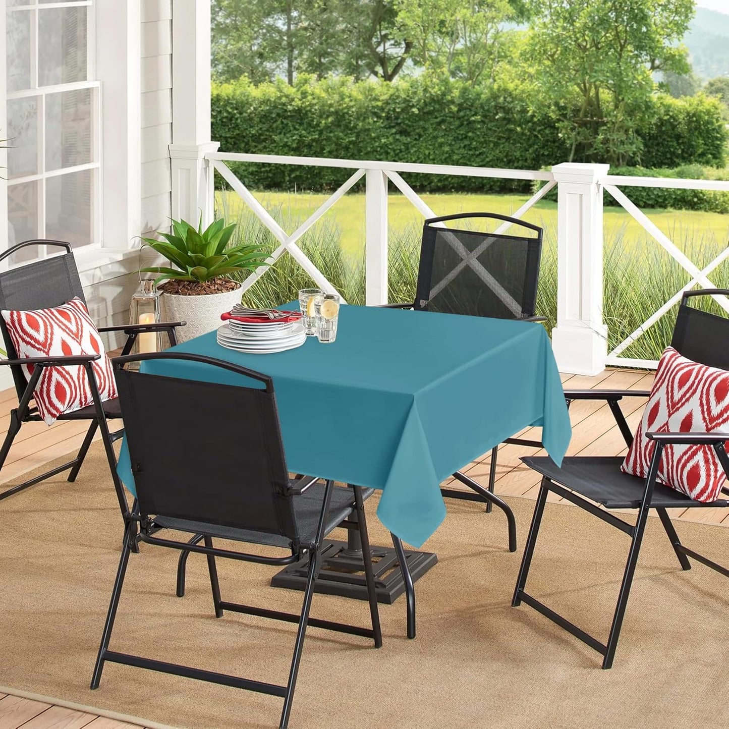 sancua Square Tablecloths 54x54 Inch - Teal Fabric Table Cloth for Square or Round Tables, Washable Polyester Table Cover for Dinner, Holiday Party, Decorative Display Tables