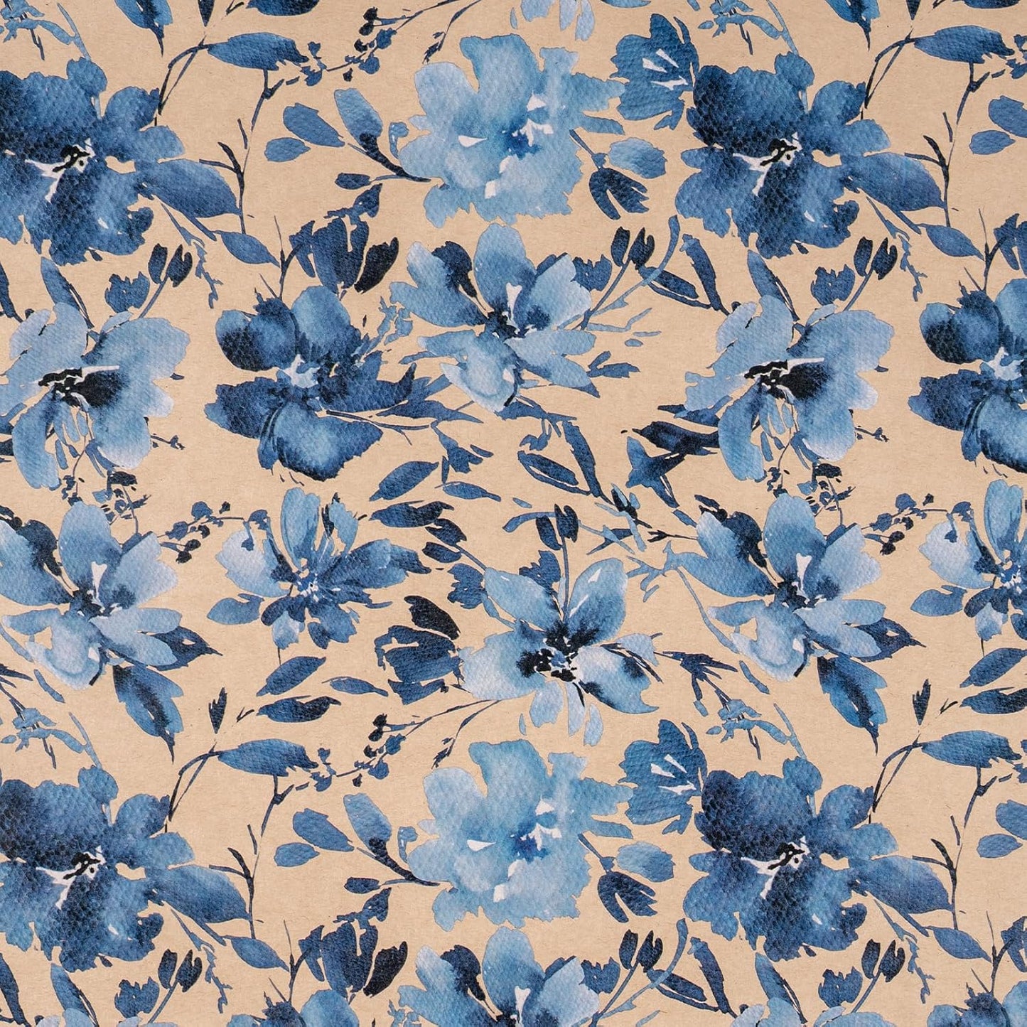 RUSPEPA Blue Floral Gift Wrapping Paper, Indigo Gift Wrap, Watercolor Flower Kraft Paper Roll, Mini Roll Wrapping Paper for Girls, Women, Spring and Birthday, 17 in x 32.8 ft