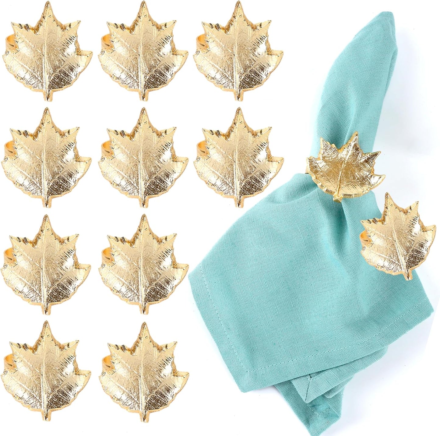 Set of 12 Gold Maple Leaf Napkin Rings - 2 Inch Lightweight Metal Napkin Holders, Elegant Table Décor for Wedding, Holiday, Thanksgiving, Christmas & Special Occasions - ALPHA Living HOME