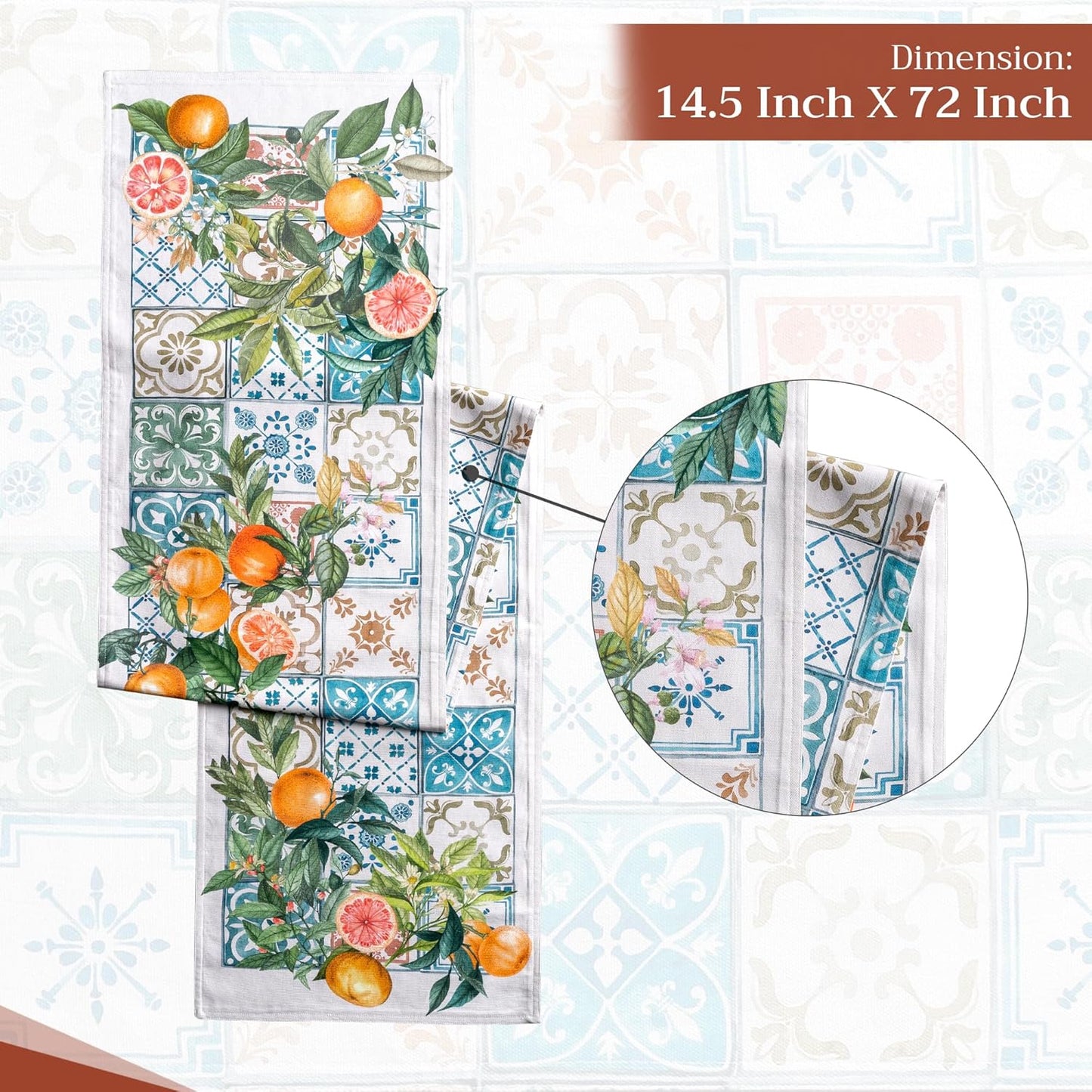 Maison d' Hermine Table Runner 100% Cotton Double Layer Table Runners 72 inches Long Decorative for Home Kitchen Dining Party Baby Shower Wedding Bridal Shower Spring Summer (Agrume, 14.50" x 72")