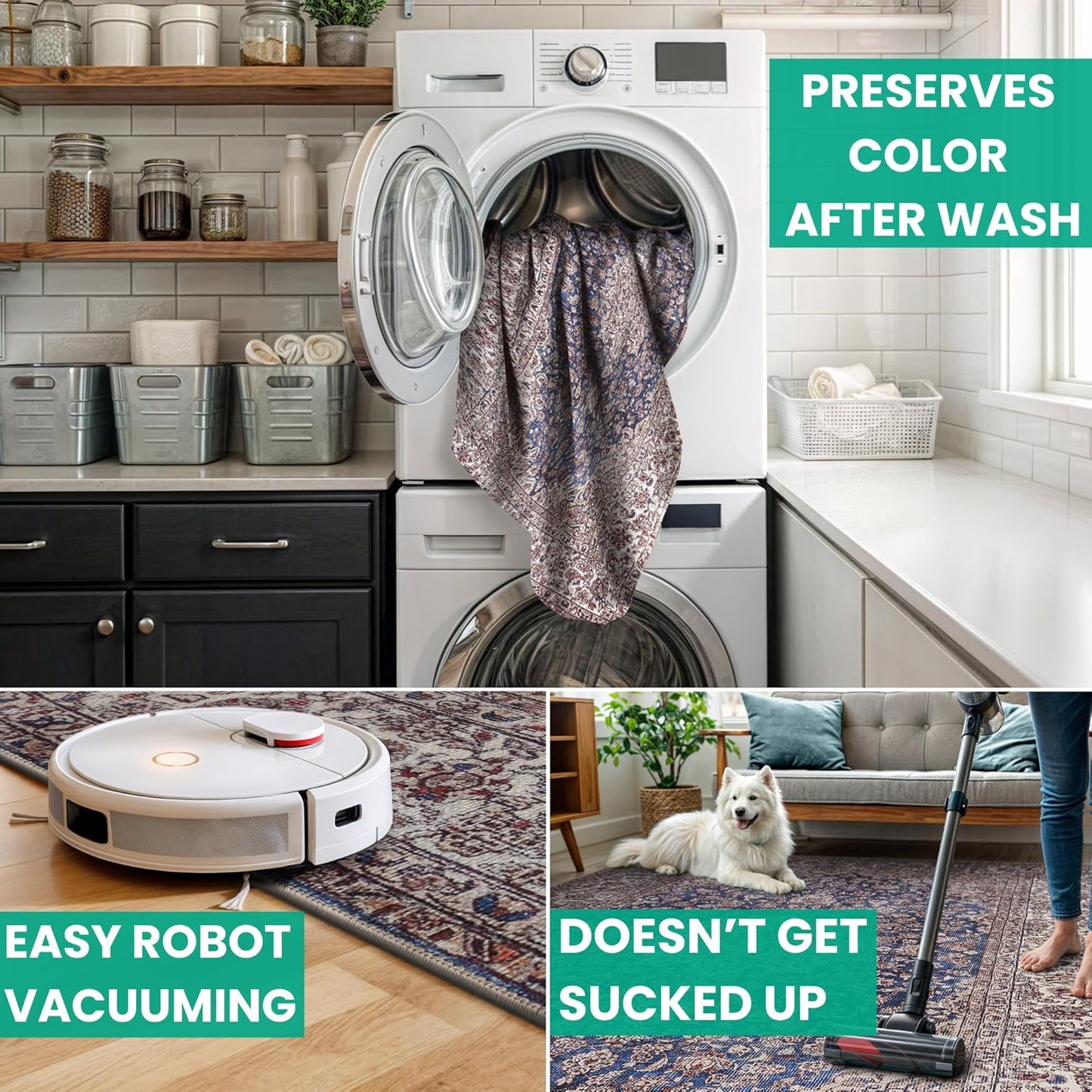 Bloom Rugs Washable Non-Slip 9' x 12' Rug - Dark Blue/Beige Traditional Medallion Area Rug for Living Room, Bedroom, Dining Room, and Kitchen - Exact Size: 9' x 12'