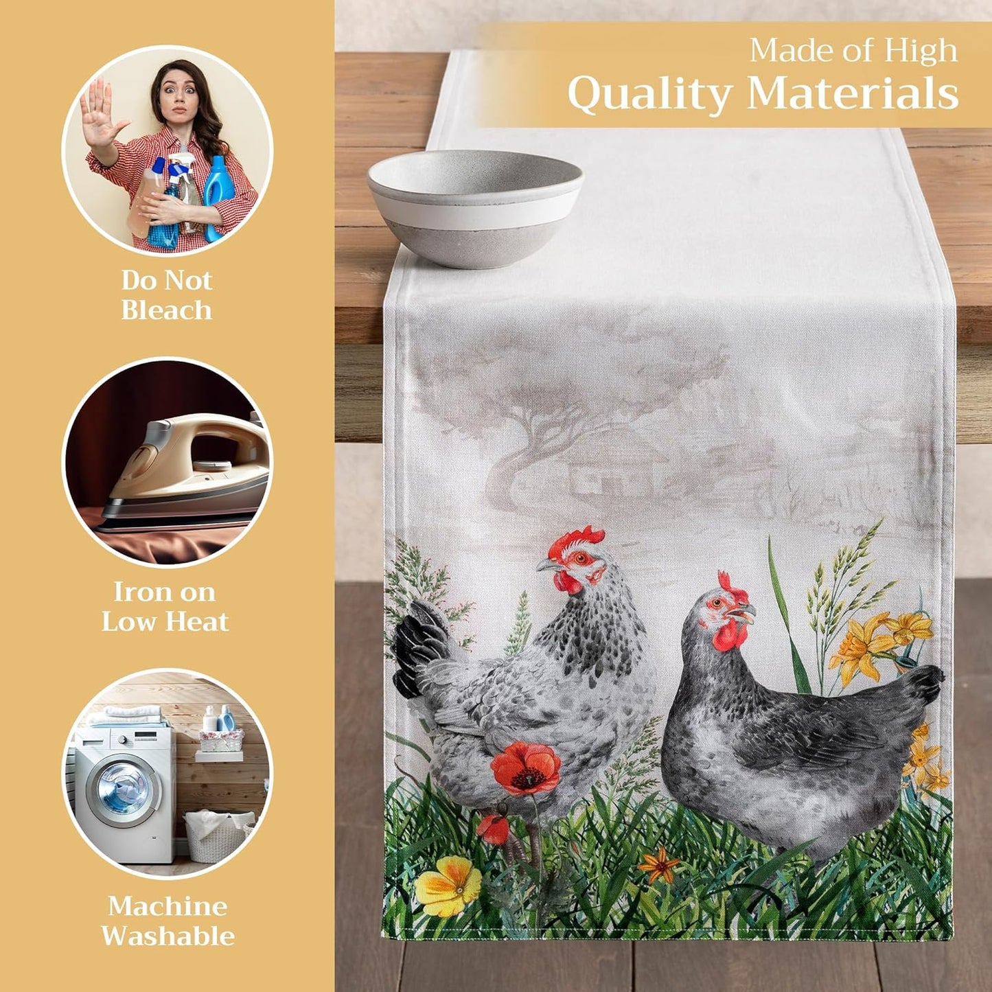 Maison d' Hermine Table Runner 100% Cotton Double Layer Table Runners 108 inches Long Decorative for Home Kitchen Dining Party Wedding Bridal Shower Spring Summer (Basse Cour, 14.50" x 108")