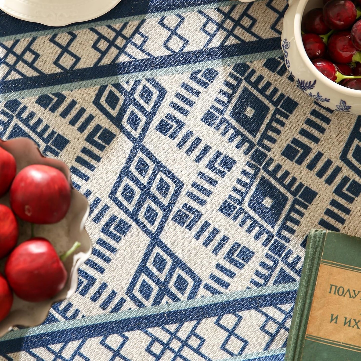 Chinoiserie Blue Stripe Table Runner for Table,Decorative Print Linen 71 Inches Long Table Runners,Decor Tabletop for Kitchen,Dining,Tea Party,Home,Christmas,12"*71"