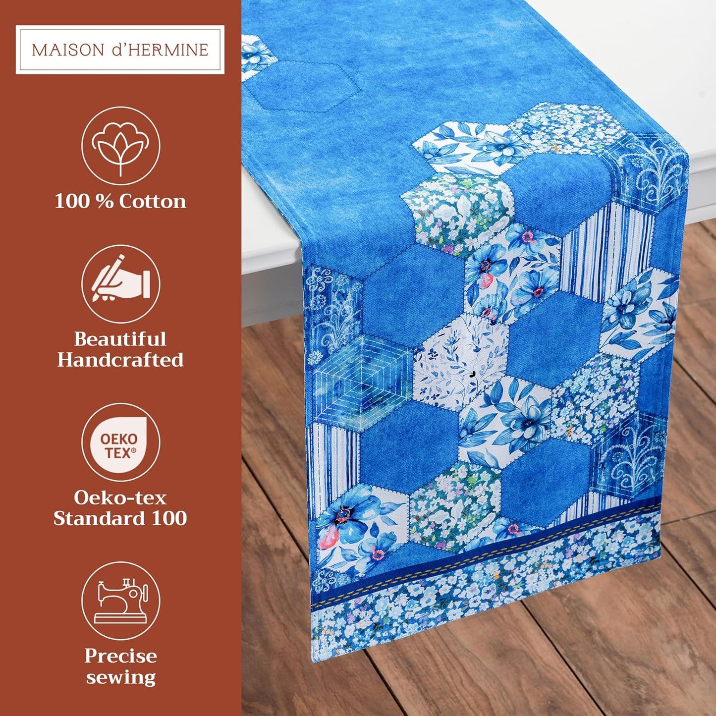 Maison d' Hermine Table Runner 100% Cotton Double Layer Table Runners 108 inches Long Decorative for Home Kitchen Dining Party Wedding Bridal Shower Spring Summer (Summer Blues, 14.50" x 108")