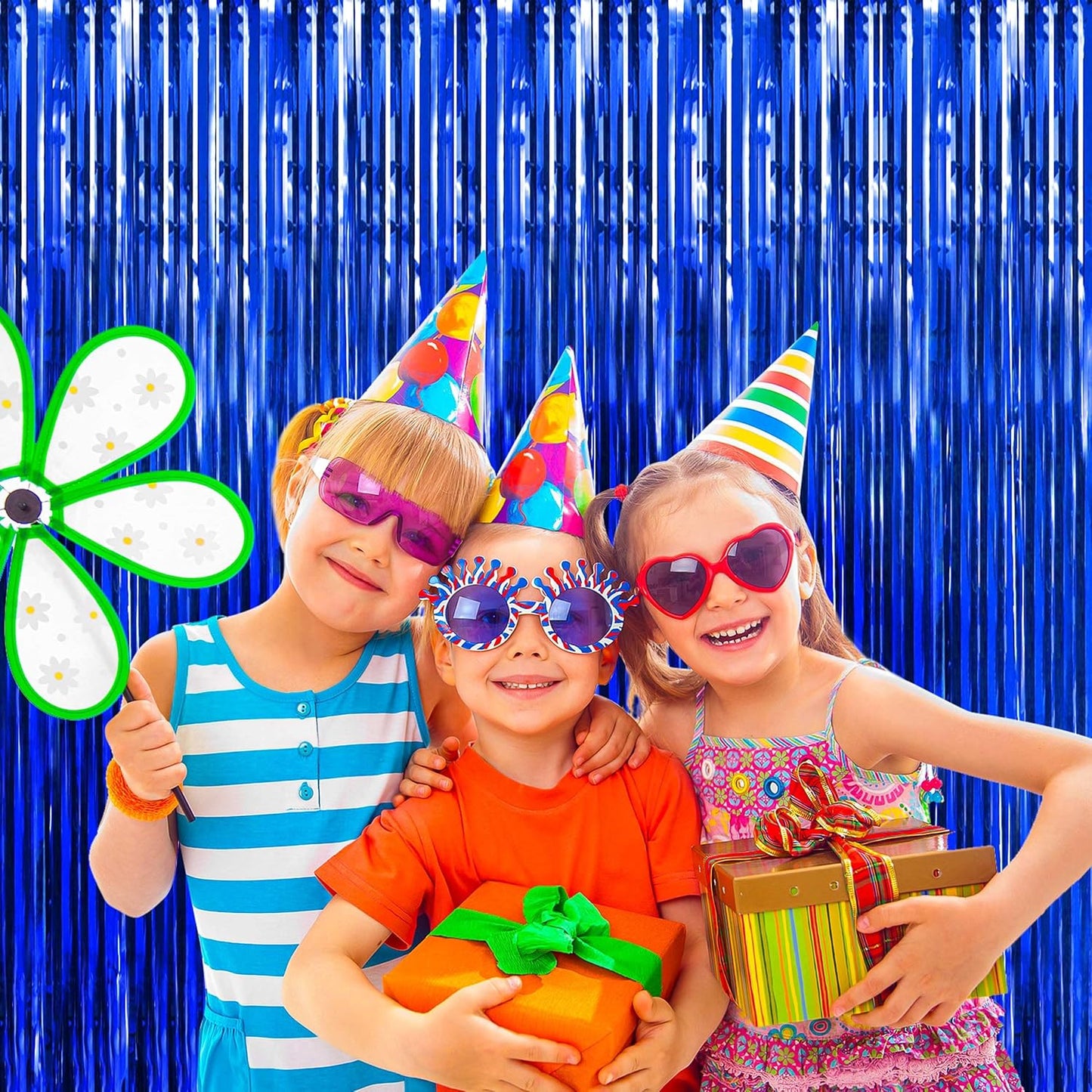 BTSD-home Blue Foil Fringe Curtain, Metallic Photo Booth Backdrop Tinsel Door Curtains for Wedding Birthday Bridal Shower Baby Shower Bachelorette Christmas Party Decorations(4 Pack, 8ft x 3ft)